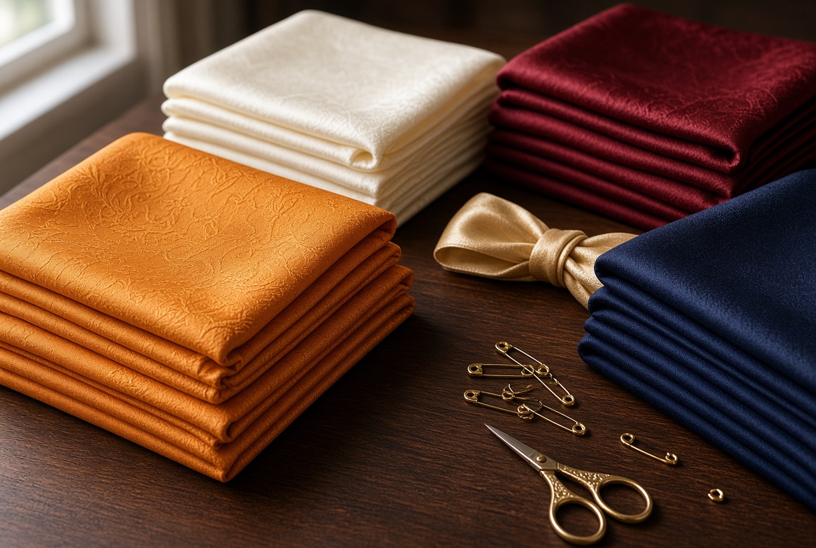Folded voile in saffron, ivory, burgundy and navy