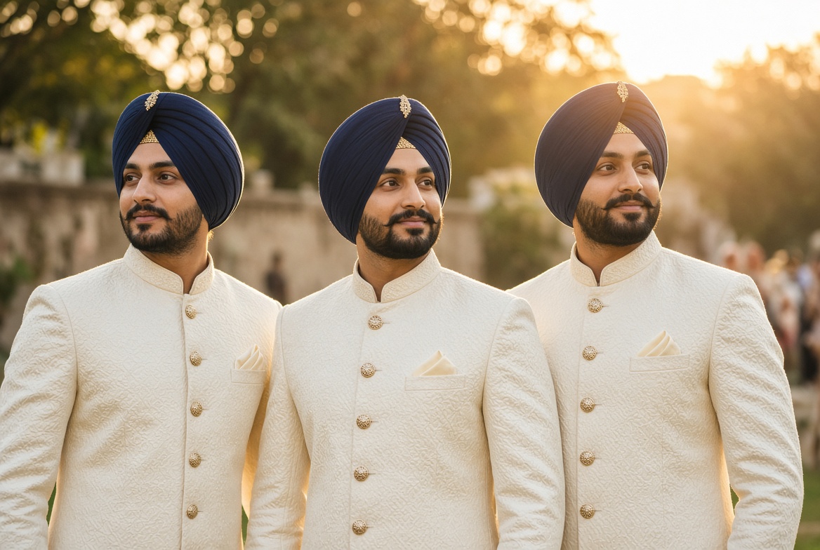 Baraat party in matching navy paggs